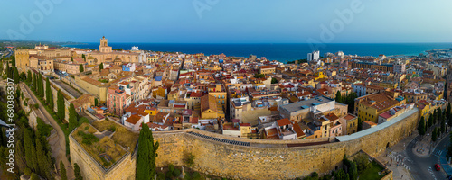 Obraz na płótnie Aerial view of the Primatial Cathedral of Tarragona, a Roman Catholic church in Tarragona, Catalonia, Spain w salonie