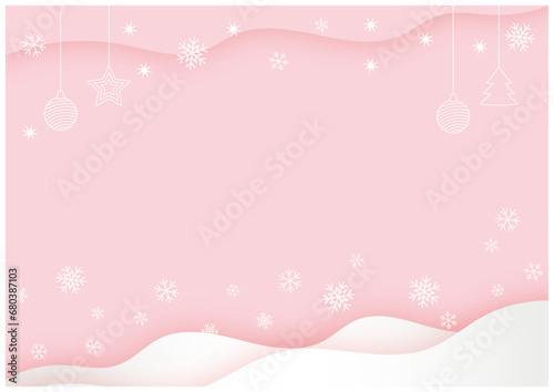 オーナメントと雪の降る景色ピンク