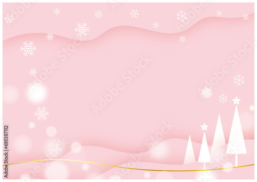 クリスマスの雪の降る景色ピンク