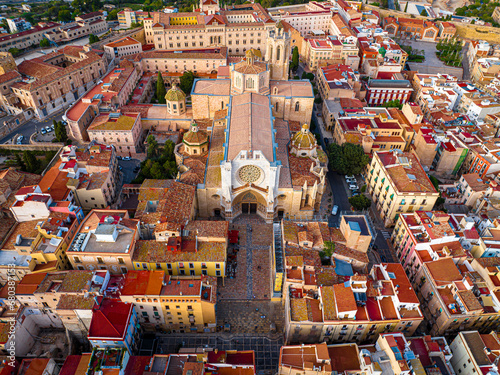 Obraz na płótnie Aerial view of the Primatial Cathedral of Tarragona, a Roman Catholic church in Tarragona, Catalonia, Spain w salonie