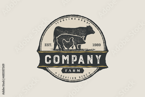 Cattle logo vector design. Farm animal logo template. angus, pig and chicken Texture vector illustration concept photo
