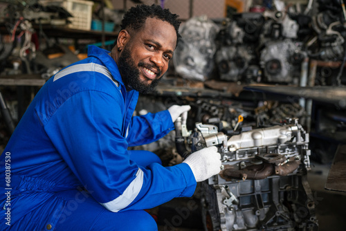 Auto mechanic are repair and maintenance auto engine is problems at car repair shop.