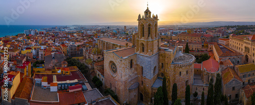 Aerial view of the Primatial Cathedral of Tarragona, a Roman Catholic church in Tarragona, Catalonia, Spain photo