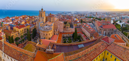 Obraz na płótnie Aerial view of the Primatial Cathedral of Tarragona, a Roman Catholic church in Tarragona, Catalonia, Spain w salonie
