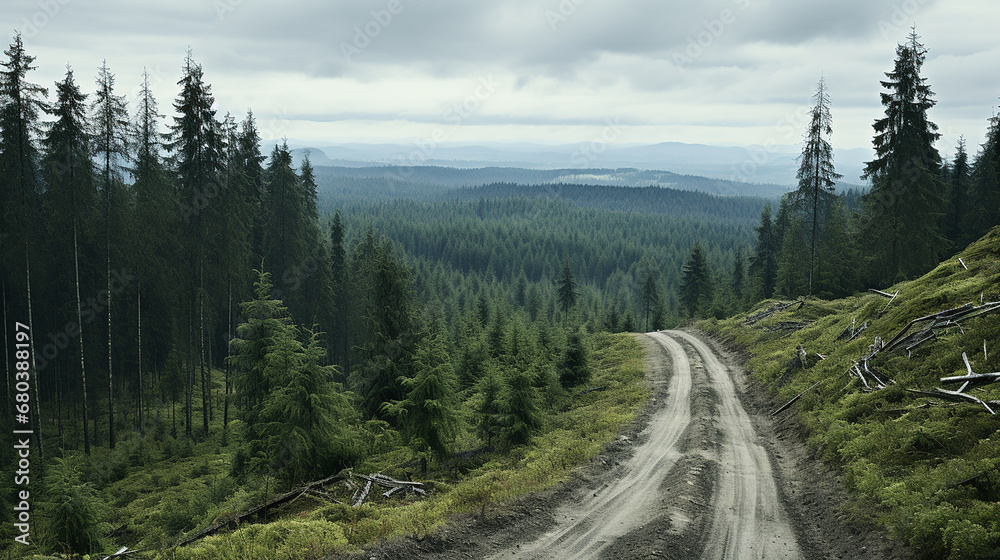 Free_photo_3D_render_of_a_landscape_of_a_foggy_fores