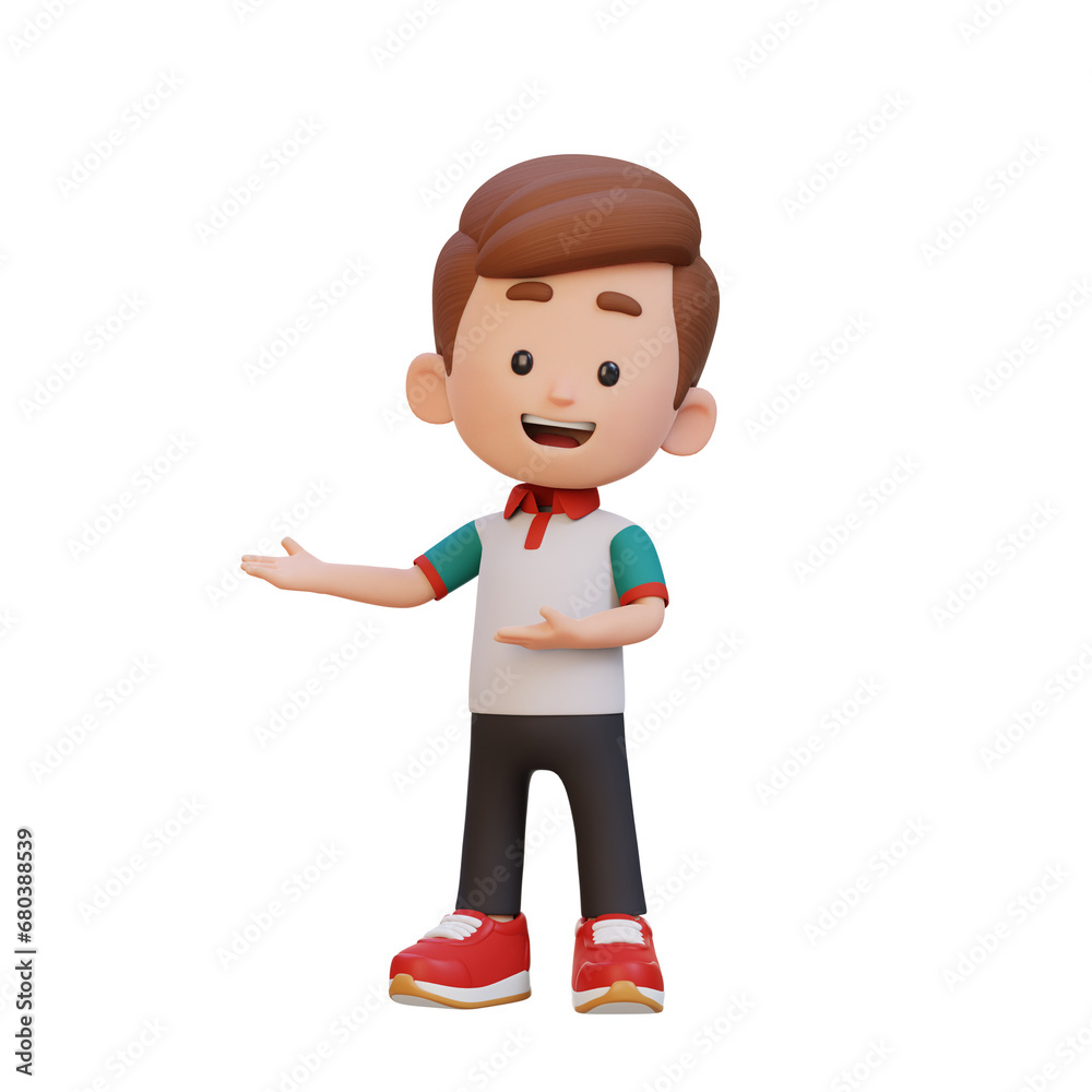 3D cute kid presenting pose