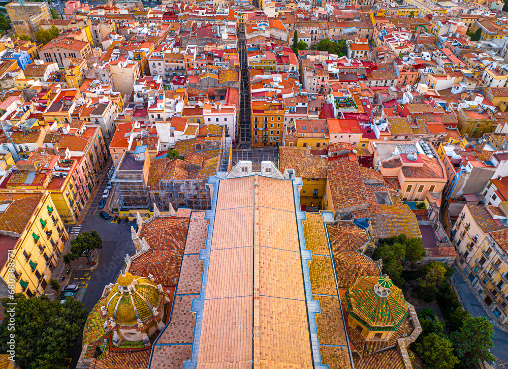 Aerial view of the Primatial Cathedral of Tarragona, a Roman Catholic church in Tarragona, Catalonia, Spain