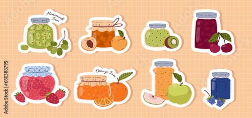 Making homemade jam with fruits and berries, flat vector illustration isolated.