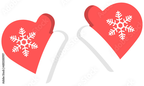 Red knitted mittens with snowflake symbol isolated on a white background.