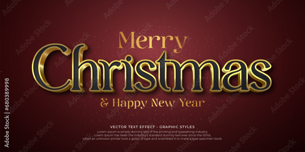 Vector christmas 3d text effect with black gold on red background