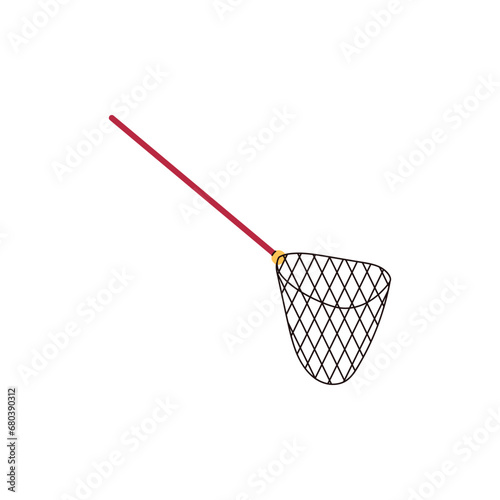 Cleaning net with handle for aquarium vector illustration, small scoop-net for fish catching, angler accessory isolated