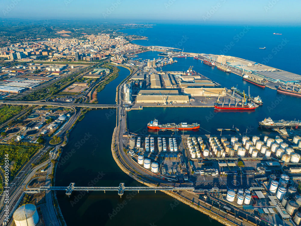 Aerial voew of the port of Tarragona, (Port de Tarragona), one of the largest seaports of Spain