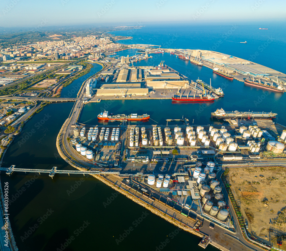 Aerial voew of the port of Tarragona, (Port de Tarragona), one of the largest seaports of Spain