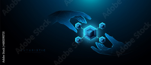 Blockchain technology. Metaverse, Cryptocurrency.  Internet hyperlink connection. Fintech technology. Vector illustration