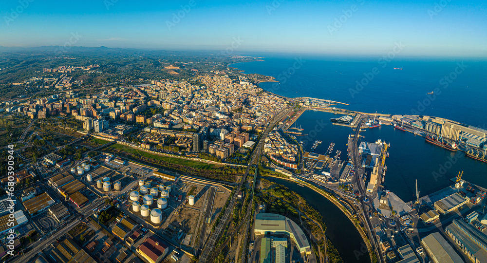 Aerial voew of the port of Tarragona, (Port de Tarragona), one of the largest seaports of Spain
