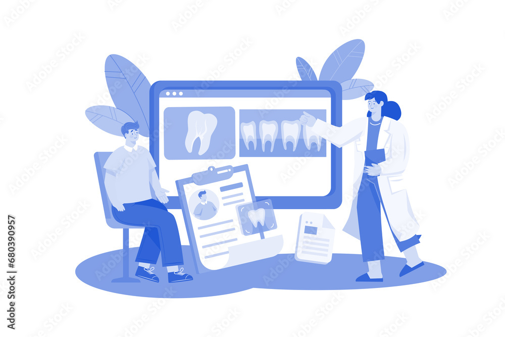 Naklejka premium Dentist Examining Patients X-Ray