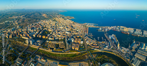 Obraz na płótnie Aerial voew of the port of Tarragona, (Port de Tarragona), one of the largest seaports of Spain w salonie
