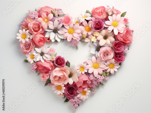 Spring flower in heart shape on white background