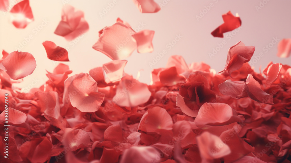 Bunch of red petals in the air Bunch of red petals in the air