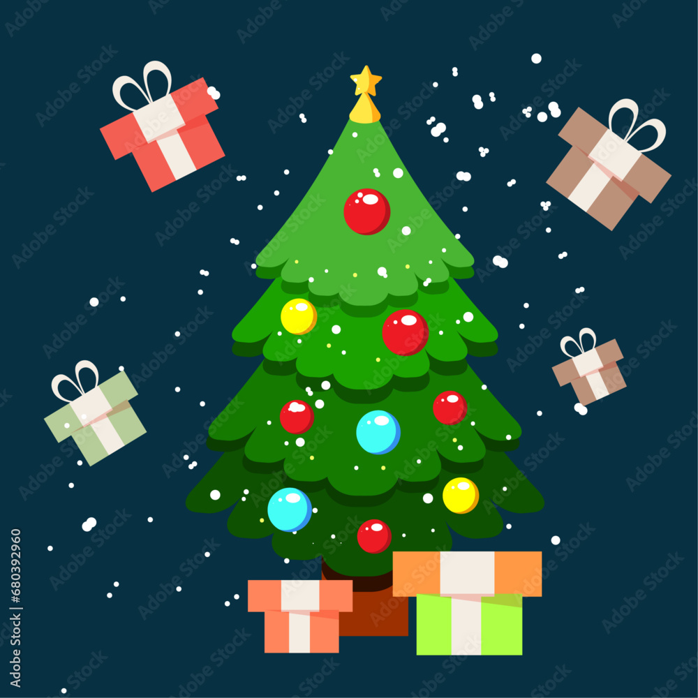 custom made wallpaper toronto digitalChristmas tree with gifts and snow, vector illustration banner, background , greeting, copy space.