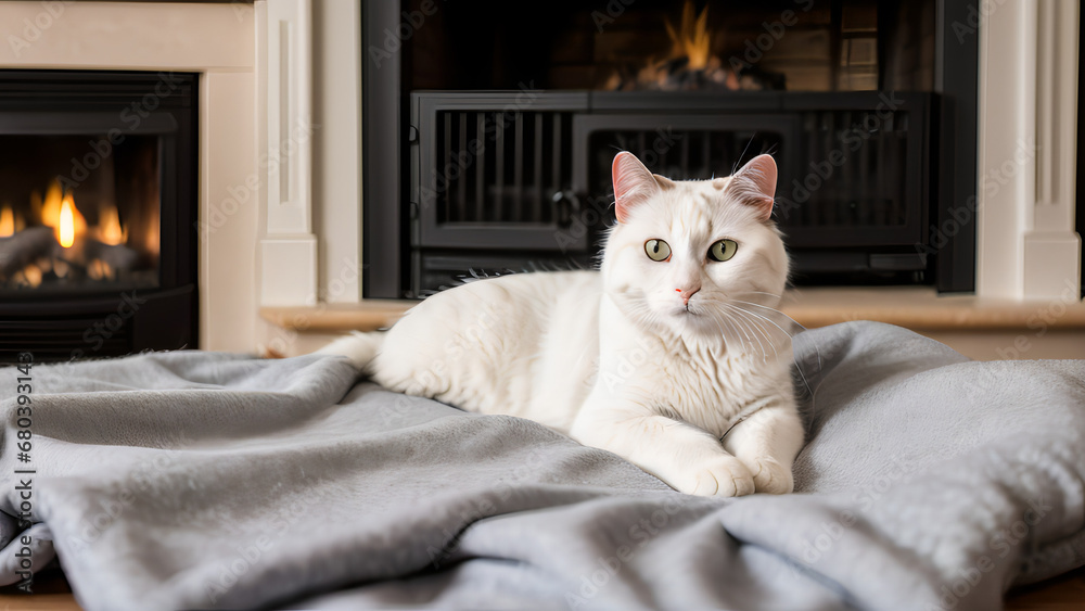 cats in a blanket, fireplace, winter, generative ai, ai cats in a blanket, fireplace, winter, generative ai, ai