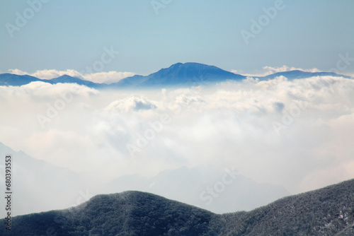 mountain peak and fog