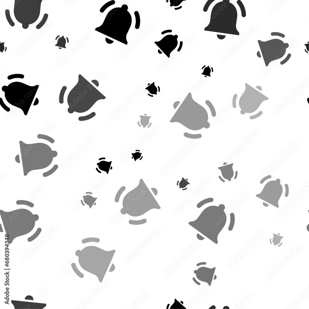 Seamless vector pattern with bell symbols, creating a creative monochrome background with rotated elements. Vector illustration on white background