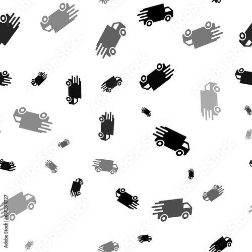 Seamless vector pattern with delivery symbols, creating a creative monochrome background with rotated elements. Vector illustration on white background