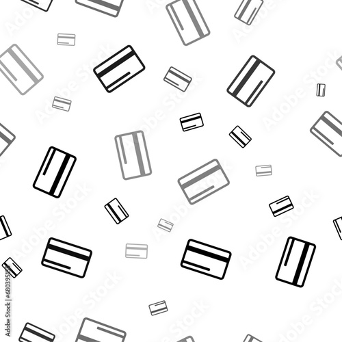 Seamless vector pattern with credit card symbols, creating a creative monochrome background with rotated elements. Vector illustration on white background