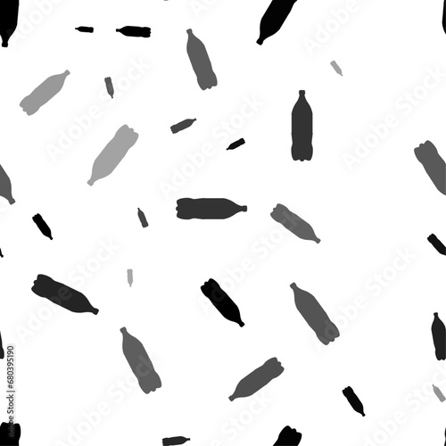 Seamless vector pattern with plastic bottle symbols, creating a creative monochrome background with rotated elements. Vector illustration on white background