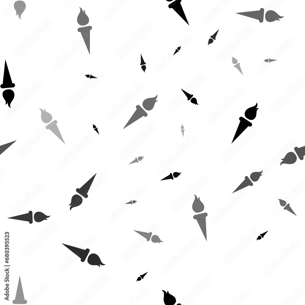 Seamless vector pattern with torch symbols, creating a creative monochrome background with rotated elements. Illustration on transparent background