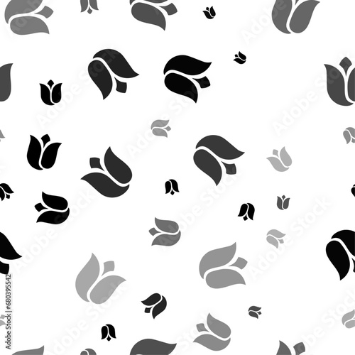 Seamless vector pattern with tulips, creating a creative monochrome background with rotated elements. Vector illustration on white background