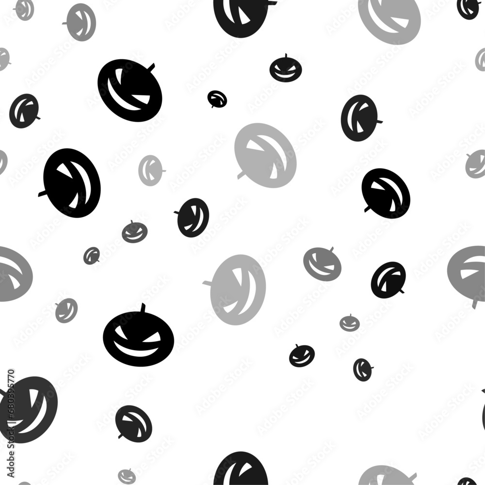 Seamless vector pattern with halloween pumpkin symbols, creating a creative monochrome background with rotated elements. Vector illustration on white background