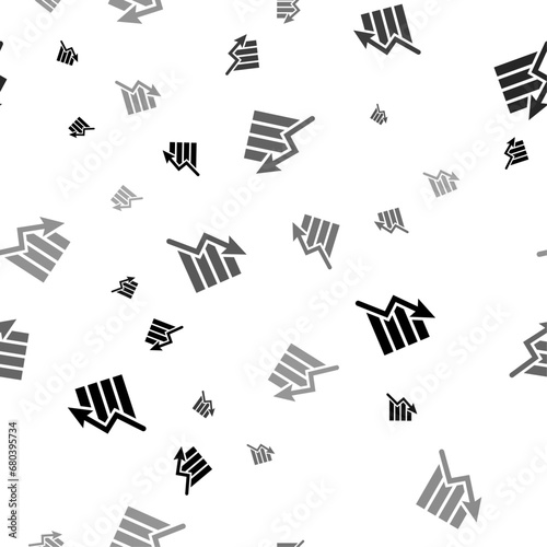 Seamless vector pattern with chart down symbols, creating a creative monochrome background with rotated elements. Vector illustration on white background
