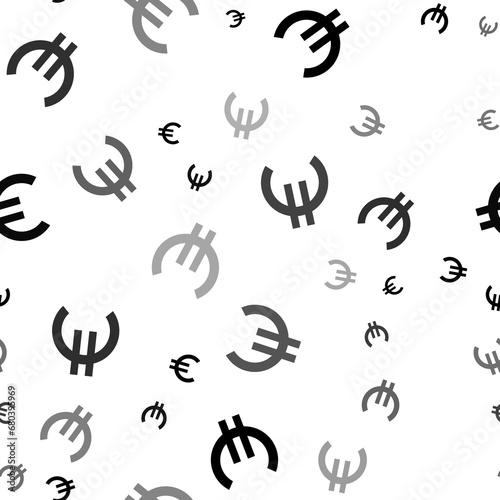 Seamless vector pattern with euro symbols, creating a creative monochrome background with rotated elements. Illustration on transparent background