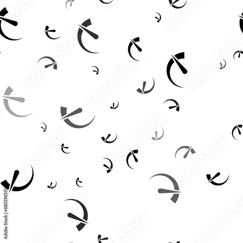 Seamless vector pattern with tachometer symbols, creating a creative monochrome background with rotated elements. Illustration on transparent background