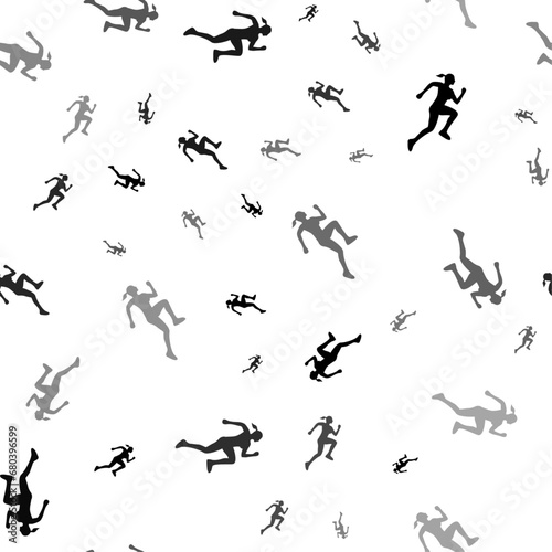 Seamless vector pattern with running woman symbols, creating a creative monochrome background with rotated elements. Vector illustration on white background © Alexey