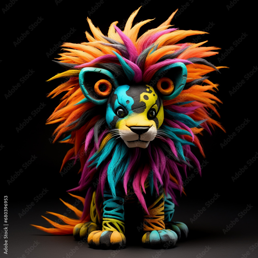 stuffed critter with colorful hair lion