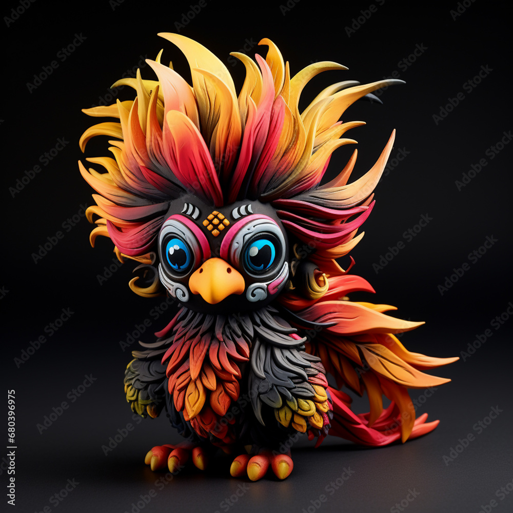 stuffed critter with colorful hair bird