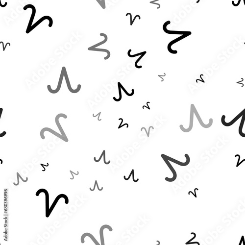 Seamless vector pattern with zodiac aries symbols  creating a creative monochrome background with rotated elements. Illustration on transparent background