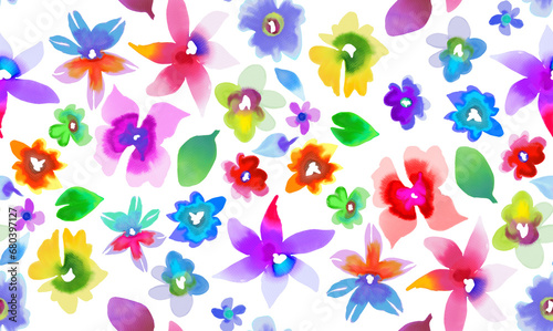 Watercolor Flower Seamless Repeat Pattern Artwork