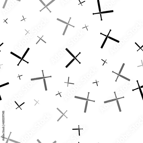 Seamless vector pattern with baseball bats symbols, creating a creative monochrome background with rotated elements. Vector illustration on white background