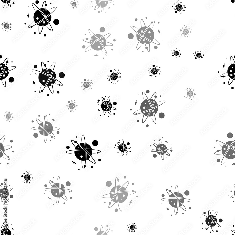 Seamless vector pattern with cosmic symbols, creating a creative monochrome background with rotated elements. Illustration on transparent background