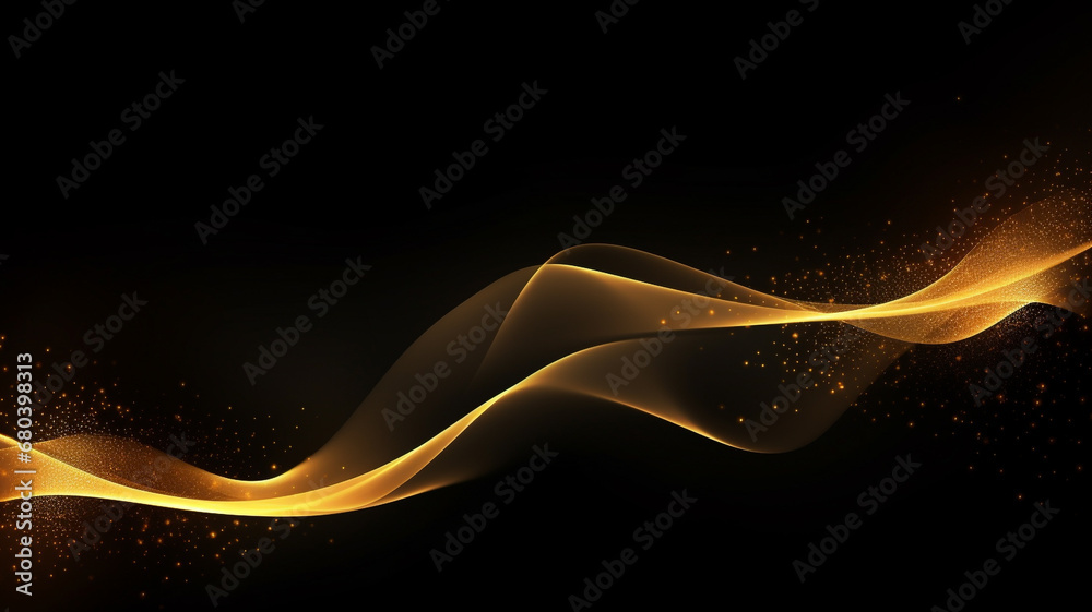 Modern gold wave line smooth and particle abstract on black background Modern gold wave line smooth and particle abstract on black background