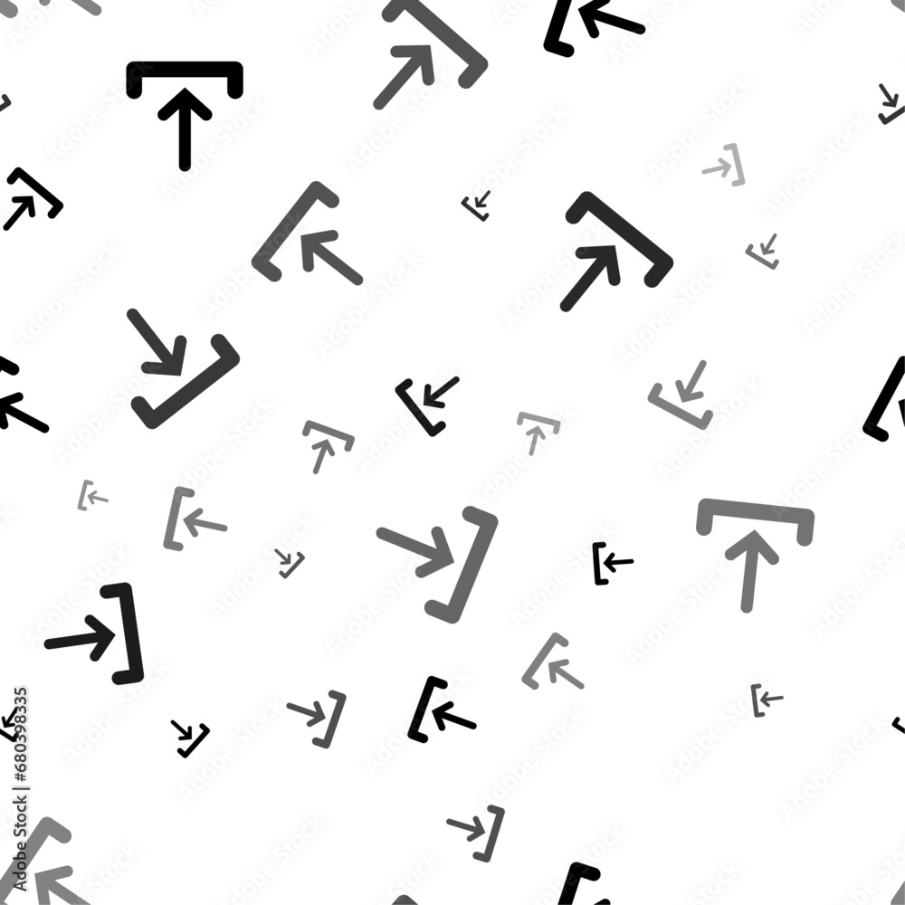 Seamless vector pattern with download symbols, creating a creative monochrome background with rotated elements. Vector illustration on white background