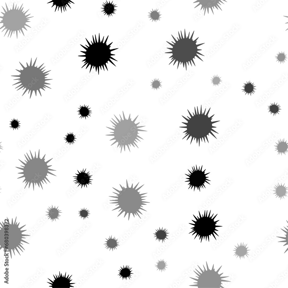 Seamless vector pattern with sea urchin symbols, creating a creative monochrome background with rotated elements. Vector illustration on white background