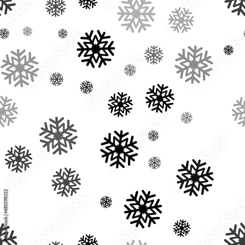 Seamless vector pattern with snowflake symbols, creating a creative monochrome background with rotated elements. Illustration on transparent background