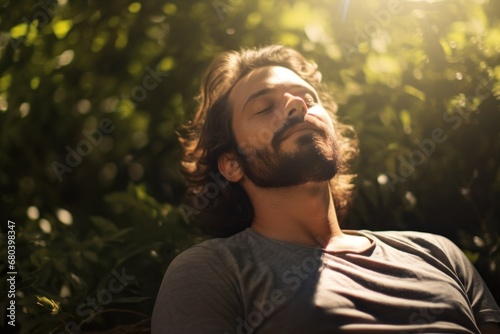 A man relaxing under the sun. Generative AI.