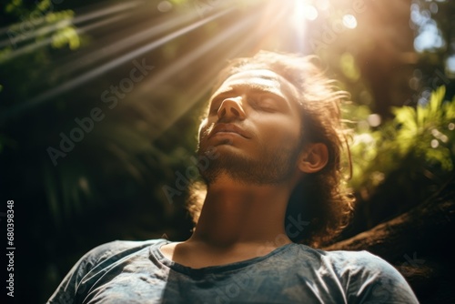 A man relaxing under the sun. Generative AI.