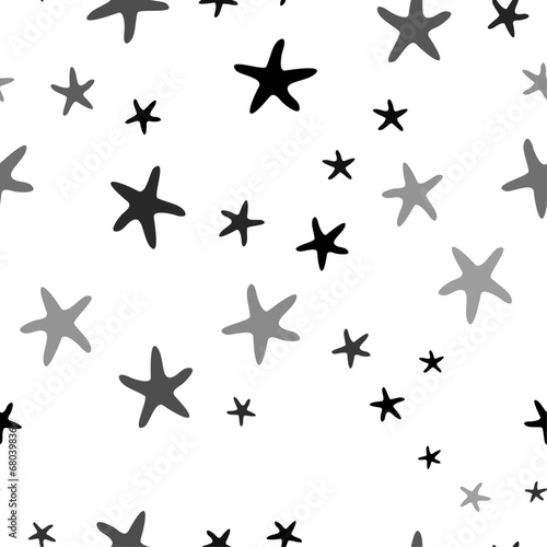 Seamless vector pattern with starfish symbols  creating a creative monochrome background with rotated elements. Vector illustration on white background